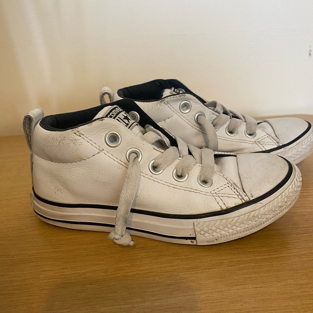 Leather converse kids size 12 white sneakers high tops All Star